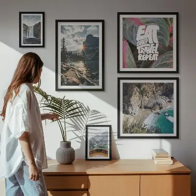 Conjunto de cuadros decorativos con paisajes de cascadas de montaña