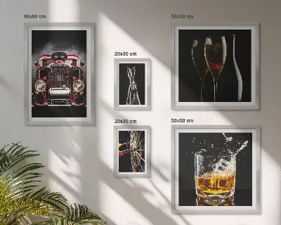 Set de 5 cuadros para salón con diseños elegantes de temática retro de coches y bebidas