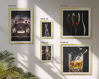 Set de 5 cuadros para salón con diseños elegantes de temática retro de coches y bebidas