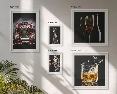 Set de 5 cuadros para salón con diseños elegantes de temática retro de coches y bebidas