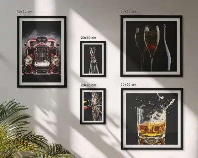 Set de 5 cuadros para salón con diseños elegantes de temática retro de coches y bebidas
