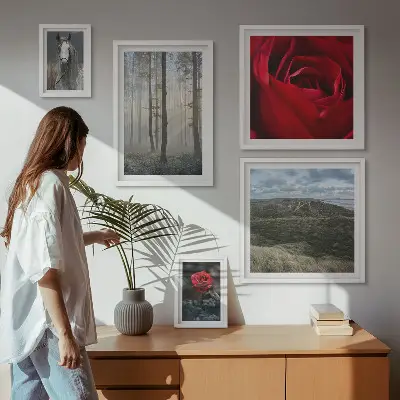 Pared galería de arte con diseño de flores de la naturaleza en diferentes estilos