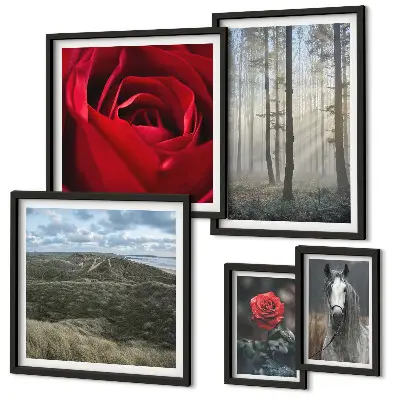 Pared galería de arte con diseño de flores de la naturaleza en diferentes estilos