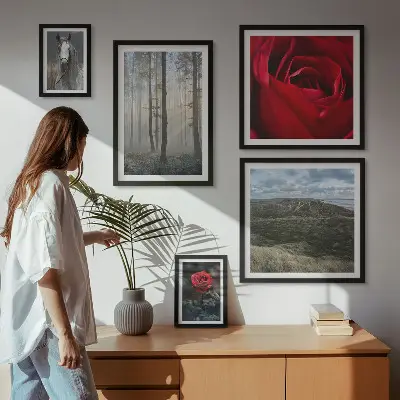 Pared galería de arte con diseño de flores de la naturaleza en diferentes estilos