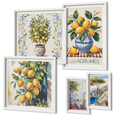 Set de 5 cuadros para salón cítricos al estilo mediterráneo