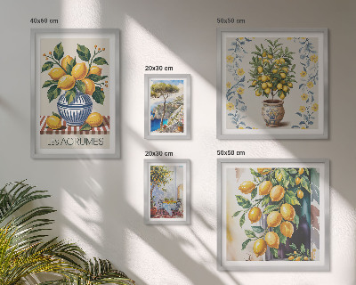 Set de 5 cuadros para salón cítricos al estilo mediterráneo