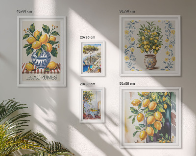 Set de 5 cuadros para salón cítricos al estilo mediterráneo