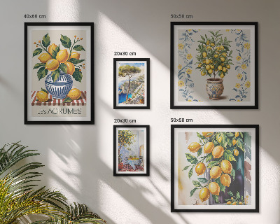 Set de 5 cuadros para salón cítricos al estilo mediterráneo