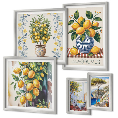 Set de 5 cuadros para salón cítricos al estilo mediterráneo