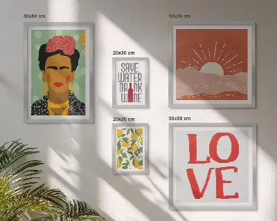 Set de 5 cuadros para salón con diseño de mujer con flores al estilo bohemio