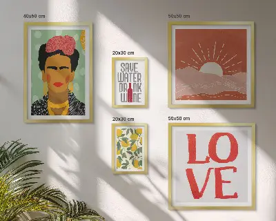Set de 5 cuadros para salón con diseño de mujer con flores al estilo bohemio