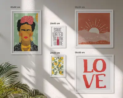 Set de 5 cuadros para salón con diseño de mujer con flores al estilo bohemio