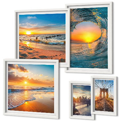 Conjunto de cuadros decorativos Atardeceres en el mar, puentes de la ciudad