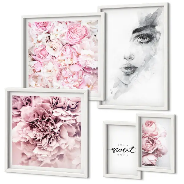 Set de 5 cuadros para salón con diseño de retrato floral