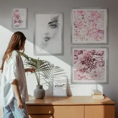Set de 5 cuadros para salón con diseño de retrato floral