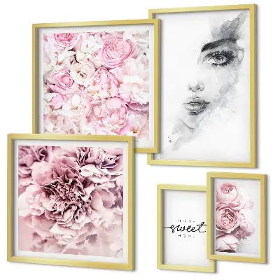 Set de 5 cuadros para salón con diseño de retrato floral