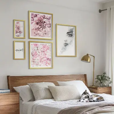 Set de 5 cuadros para salón con diseño de retrato floral