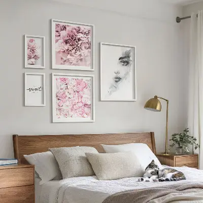 Set de 5 cuadros para salón con diseño de retrato floral