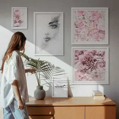 Set de 5 cuadros para salón con diseño de retrato floral
