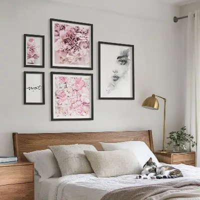 Set de 5 cuadros para salón con diseño de retrato floral