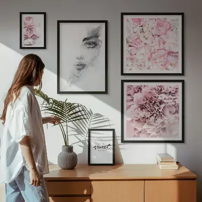 Set de 5 cuadros para salón con diseño de retrato floral