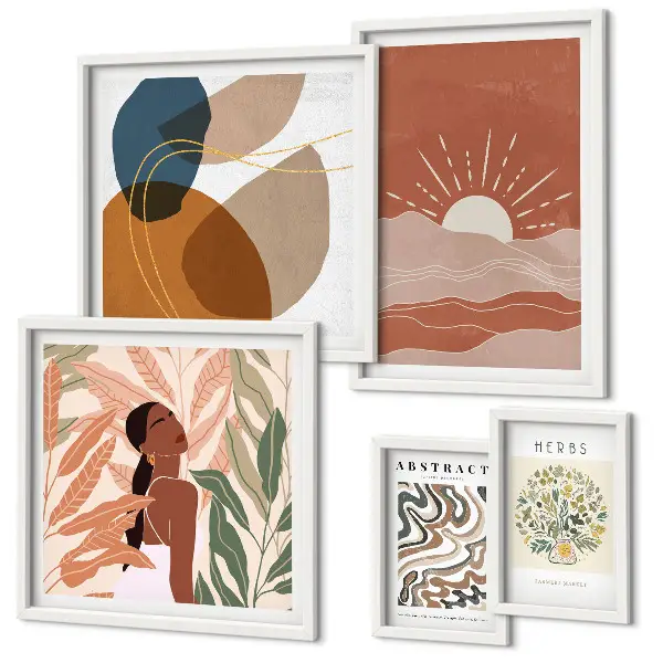 Conjunto de cuadros decorativos con motivos abstractos de plantas al estilo bohemio