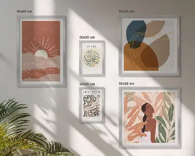 Conjunto de cuadros decorativos con motivos abstractos de plantas al estilo bohemio