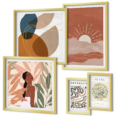 Conjunto de cuadros decorativos con motivos abstractos de plantas al estilo bohemio