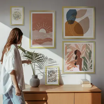 Conjunto de cuadros decorativos con motivos abstractos de plantas al estilo bohemio