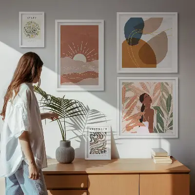 Conjunto de cuadros decorativos con motivos abstractos de plantas al estilo bohemio
