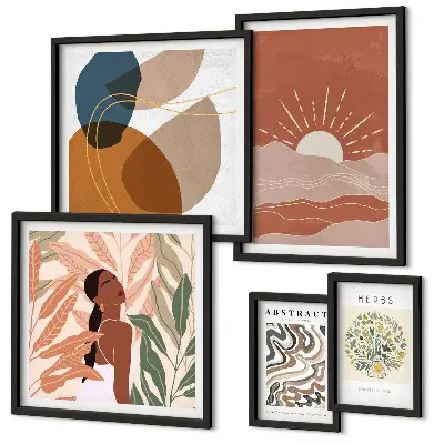 Conjunto de cuadros decorativos con motivos abstractos de plantas al estilo bohemio
