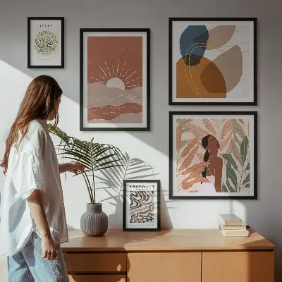 Conjunto de cuadros decorativos con motivos abstractos de plantas al estilo bohemio