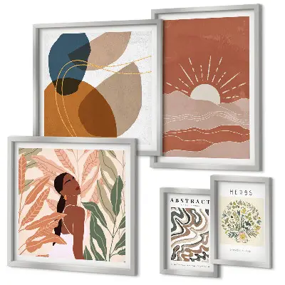 Conjunto de cuadros decorativos con motivos abstractos de plantas al estilo bohemio