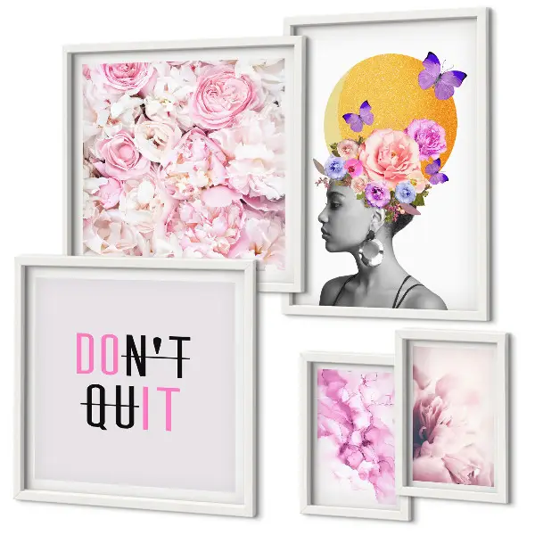 Set de 5 cuadros para salón con motivos de mujer y flores