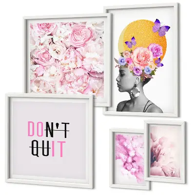 Set de 5 cuadros para salón con motivos de mujer y flores