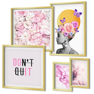 Set de 5 cuadros para salón con motivos de mujer y flores
