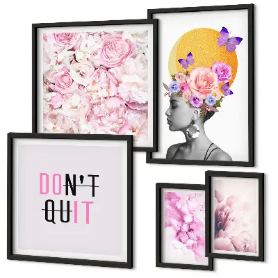 Set de 5 cuadros para salón con motivos de mujer y flores