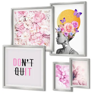 Set de 5 cuadros para salón con motivos de mujer y flores