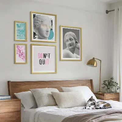 Set de 5 cuadros decorativos para salón con diseño elegante de estilo clásico y moderno