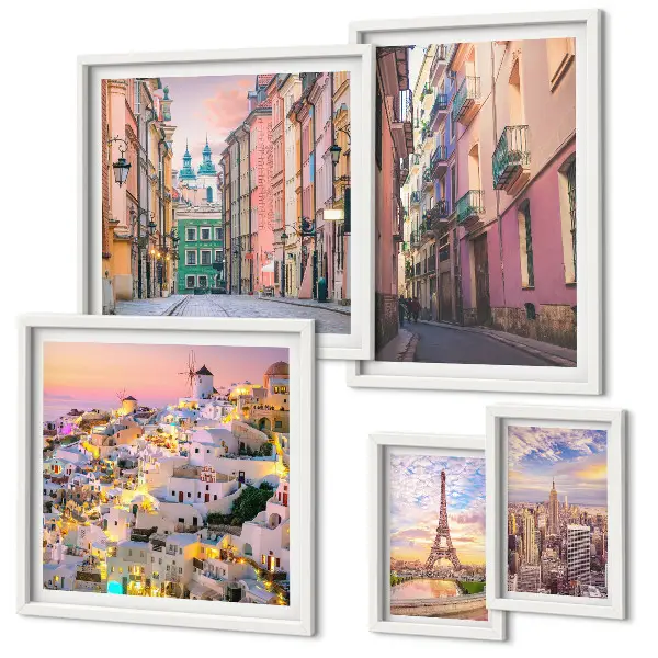 Conjunto de cuadros decorativos con temática de ciudades encantadoras en Europa