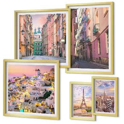 Conjunto de cuadros decorativos con temática de ciudades encantadoras en Europa