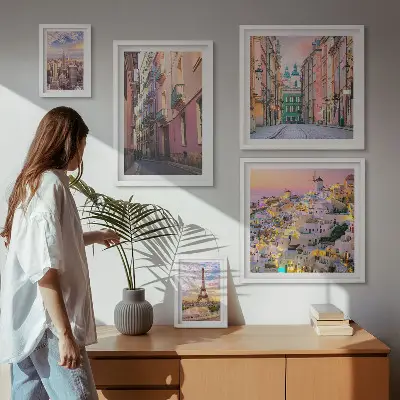 Conjunto de cuadros decorativos con temática de ciudades encantadoras en Europa