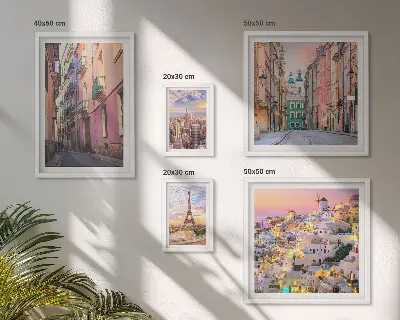 Conjunto de cuadros decorativos con temática de ciudades encantadoras en Europa