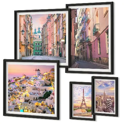 Conjunto de cuadros decorativos con temática de ciudades encantadoras en Europa