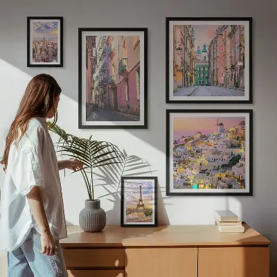 Conjunto de cuadros decorativos con temática de ciudades encantadoras en Europa