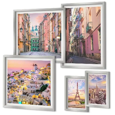 Conjunto de cuadros decorativos con temática de ciudades encantadoras en Europa