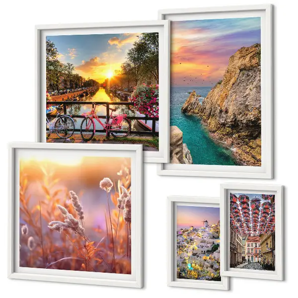 Set de 5 cuadros para salón con paisajes costeros de Europa