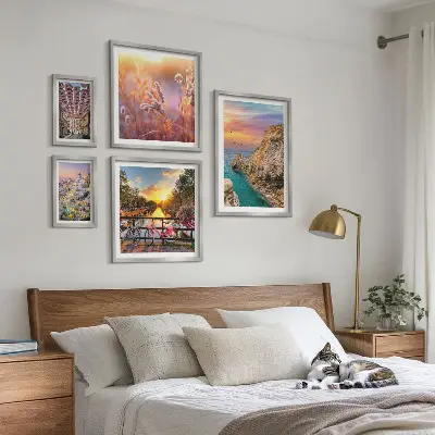 Set de 5 cuadros para salón con paisajes costeros de Europa
