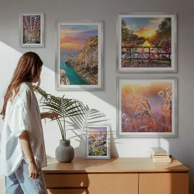 Set de 5 cuadros para salón con paisajes costeros de Europa
