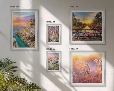 Set de 5 cuadros para salón con paisajes costeros de Europa